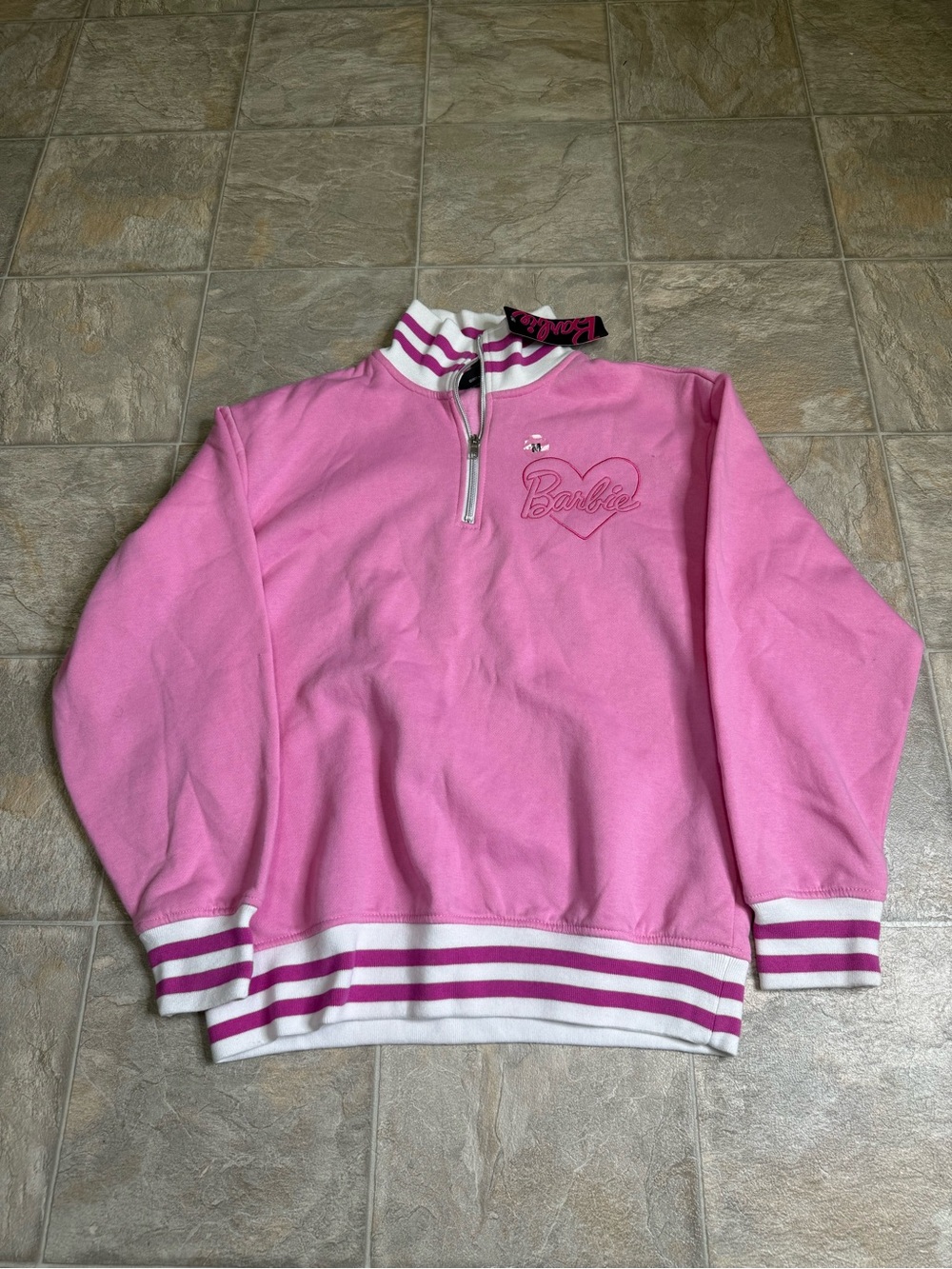 Barbie Quarter Zip Pullover Sweatshirt Juniors Size Medium Pink NWT